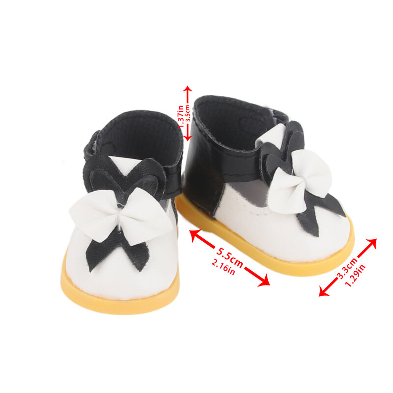 Bonitos sapatos de couro PU Bow Doll, botas para 14 em American e EXO Doll, mini sapatos acessórios para 32-33 Rússia, DIY Toy, 5,5 cm, 1/6