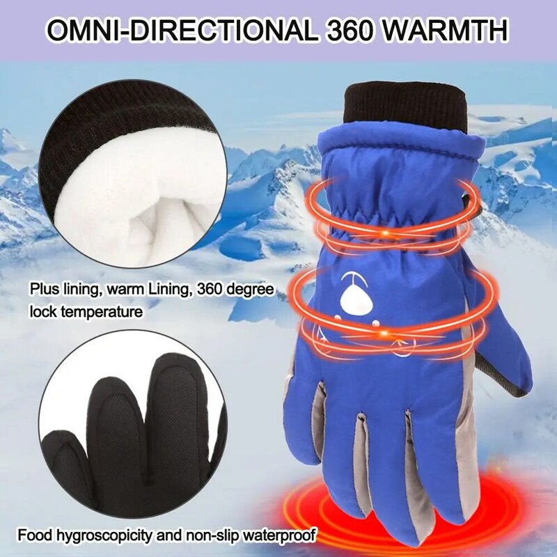 Sarung tangan Ski anak, sarung tangan olahraga Ski anak-anak hangat tebal anti air Non-slip kartun mode luar ruangan