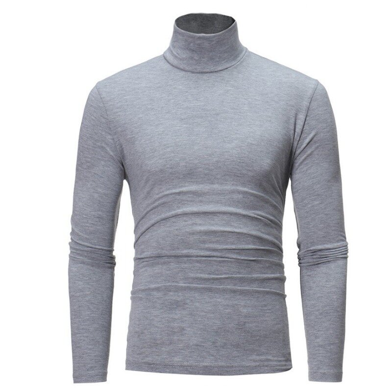 Blus dasar polos leher tiruan pria, atasan kaus pulover lengan panjang gaya luar ramping pas badan Musim Dingin 2023