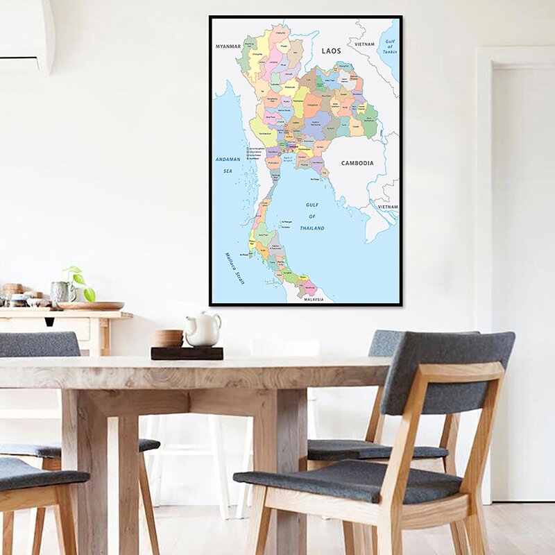 59*84cm Mapa de la administración de Tailandia, Impresión de tamaño pequeño, lienzo no tejido, pintura, arte de pared, póster, decoración del hogar para sala de estar
