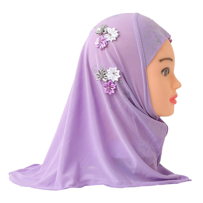 예쁜 소녀 히잡 아랍어 모자, 6 꽃 머리 커버, 2 ~ 6 세
