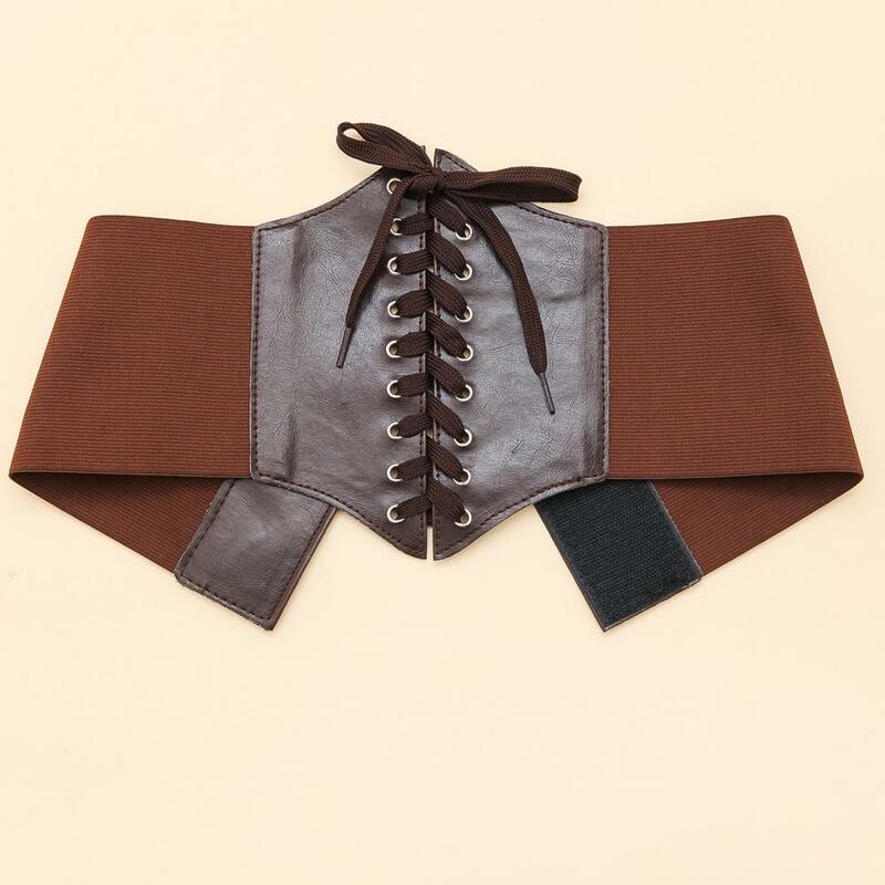 Cinturón de corsé inspirado en la cintura para mujer, cadena elástica con cordones, cinturón ancho de piel sintética para vestido