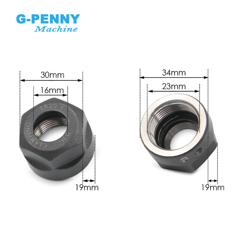 Tuerca balanceada g-penny ER20-A para Motor de husillo de grabado CNC, mandril negro/plateado