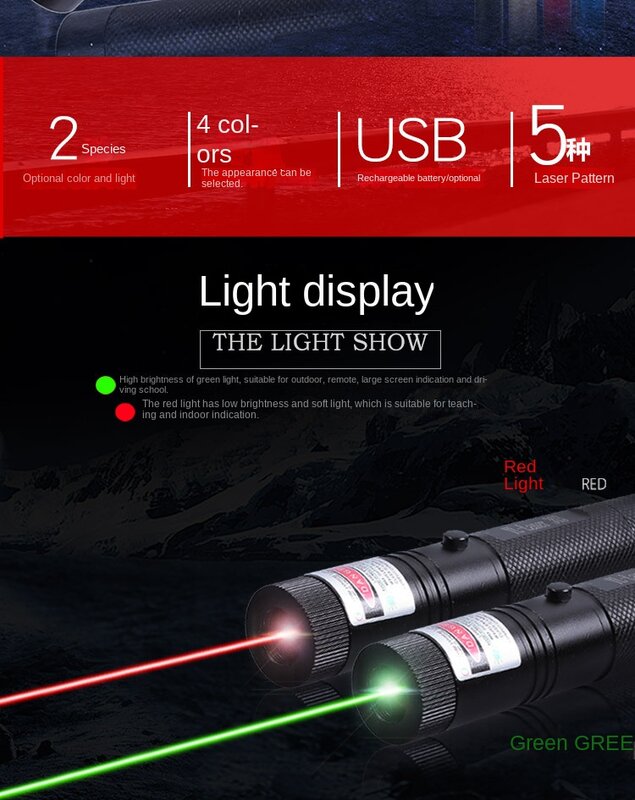 Powerful 50000m 532nm Green Laser Sight laser pointer Powerful Adjustable Focus Lazer with laser pen Head Burning Match