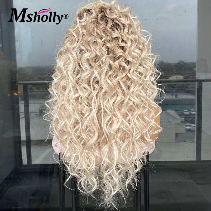 Pre Plucked 613 Curly 13x4 Lace Front Wig Ombre HD Transparent Remy Wig Ash Blonde Dark Root Guleless Brazilian Wigs For Women