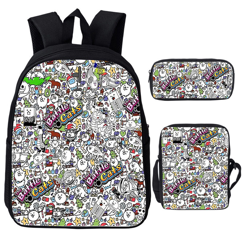 3pcs Set The Battle Cats Backpack for Boys Girls School Bags Waterproof Bookbag Kids Anime Backpack Teenager Softback Bag Pack