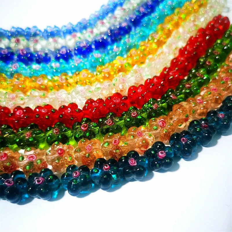 Cuentas espaciadoras de cristal para fabricación de joyas, artesanía de Esmalte de colores hecha a mano, bricolaje, flor de Murano 3D, 10 piezas