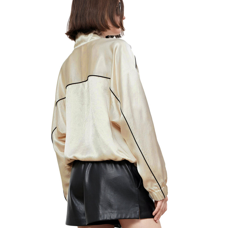 여성용 경량 재킷 가을 라펠 칼라 대비 트림, 긴팔 지퍼 코트, 주머니가 있는 외투, 패션