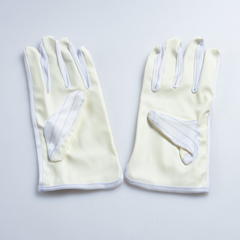 ถุงมือป้องกันไฟฟ้าสถิตสำหรับใช้ในโรงงานอิเล็กทรอนิกส์ทนกรดอัลคาไลเคลือบ PU สีเหลือง