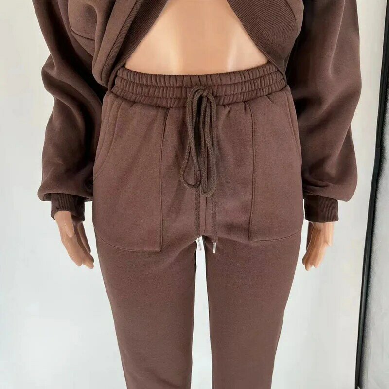 Autumn and Winter New Women's Solid Round Neck Pullover Long Sleeve Sweater Fashion Casual Pants Set Female Trousers Suit Lady