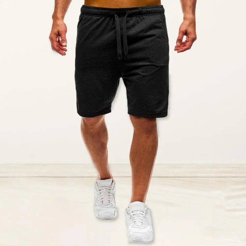 Men Summer Athletic Shorts Elastic Drawstring Waist Pockets Shorts Solid Color Straight Wide Leg Sport Shorts Streetwear