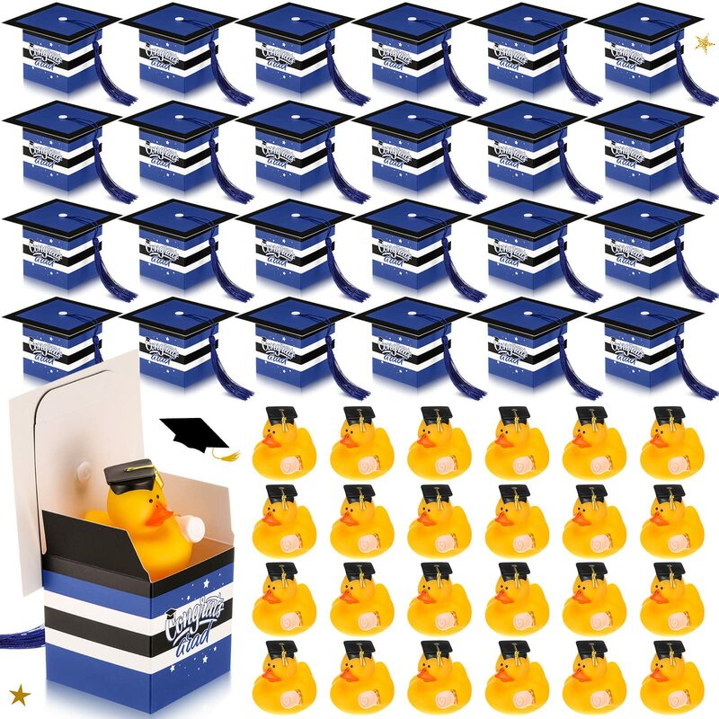 Graduação Rubber Duck Cap Caixas de presente, Bulk Grad Party Favor Candy Box, Mini Grad, 24 48 Conjuntos