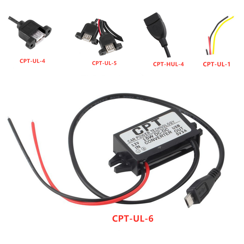 Cargador de tecnología de energía de coche de 5 tipos, módulo convertidor de CC, puerto único de 12V a 5V, 3A, 15W con Cable Micro USB, envío directo