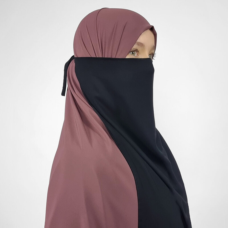 Satynowy pół osłona na twarz welon z tyłu nikab Ramadan EID jedna warstwa islamska skromna opaska muzułmańska tradycyjna oddychająca odzież damska
