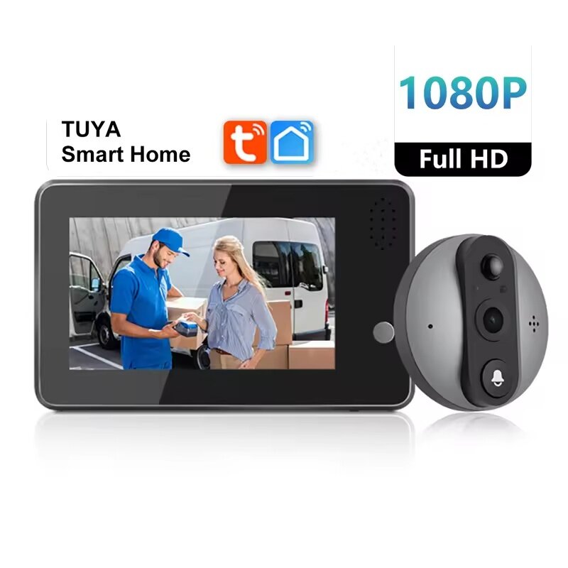 Tuya-Home Security-Proteção de Vídeo Intercomunicador, Câmera Peephole Inteligente, Night Bell, Hot Viewer, Intercomunicador em Casa Privada, Wi-Fi, 1080p