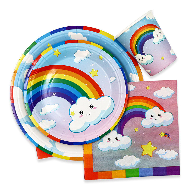 10 ospiti arcobaleno carino piatti di carta tovaglioli forniture per feste usa e getta per bambini stampe di cartoni animati ragazza ragazzo compleanno Baby Shower 2024