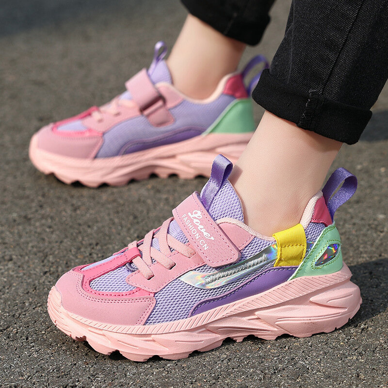 Zapatillas de correr informales para niñas, zapatos transpirables de montañismo, color rosa, 2024