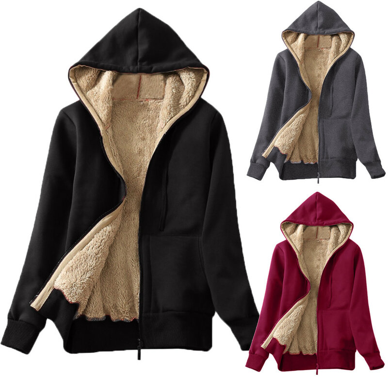 Женское пальто с передними карманами, теплая куртка из овечьей шерсти на молнии, утепленные плюшевые пальто, зимний Кардиган с флисовой подкладкой, толстовка, пальто