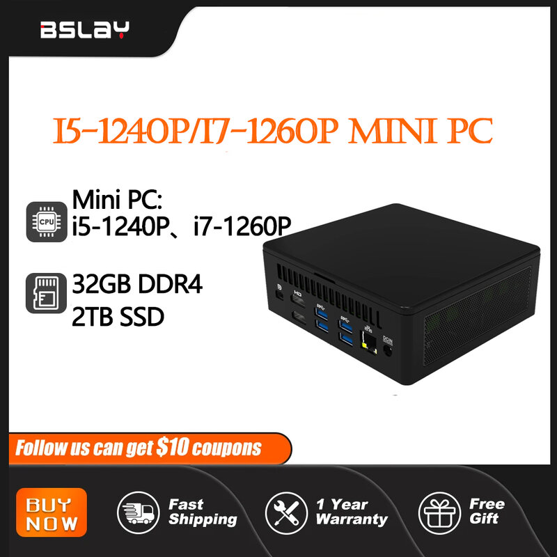 미니 PC 게이밍 컴퓨터, 윈도우 10, 11, 12 세대, i5 1240P, i7 1260P, 썬더볼트 4, 2 * DDR4 NVMe SSD, 2 * HDMI2.0 DP, 8K HD