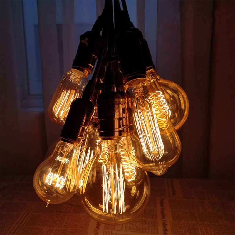 Lampadina Edison retrò E27 220V 40W lampadina A60 ST64 T10 T45 G80 G95 filamento Vintage fiala lampada a spirale a incandescenza