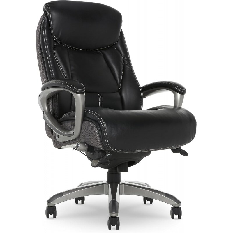 Serta Executive Office 스마트 레이어 기술, 가죽 및 메쉬 인체 공학적 컴퓨터 의자, 윤곽 요추 및 컴포트 코일 포함