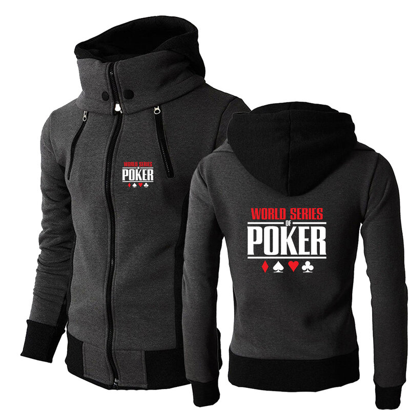 2023 New Men's Printing Fashion World Series Of Poker Spring Autumn Cotton Hoodie Slim Fit Sweatshirt Leisure Zipper Jacket Coat