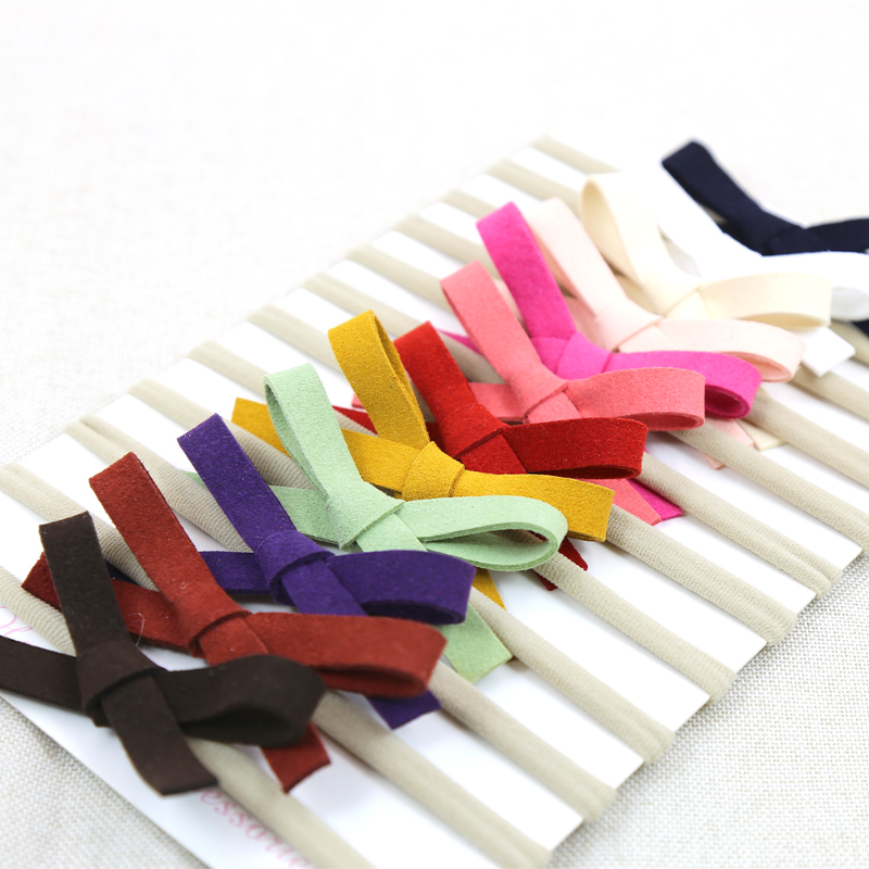 Solid Suede Nylon Hair Bands Elastic Bow Headband Tied Newborn Girls Photograph Props Fashion Bebe Fille Accessories