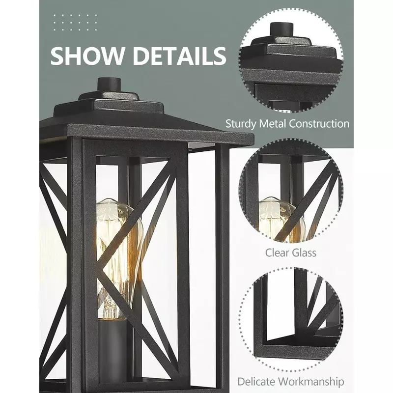Luci per palo da giardino, lanterna per palo esterno con finitura nera con vetro trasparente, luce per pali da esterno a 1 luce
