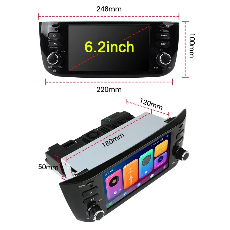 Vtopek Radio mobil 1 Din 6.2 ", Radio mobil untuk Fiat Linea Punto EVO 2012-2015 pemutar Multimedia navigasi GPS Carplay Unit utama 4G
