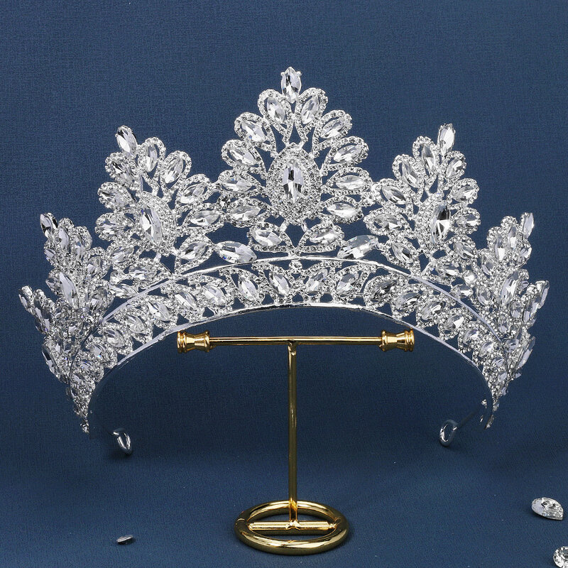 Barroco strass cristal casamento coroa, noiva tiara, headwear, rainha diadema, banquete, aniversário acessórios, luxo