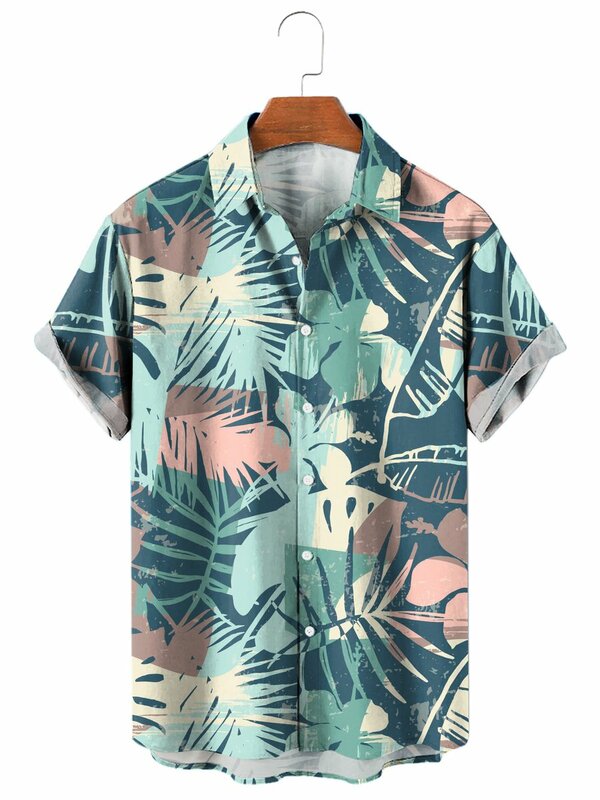 Heren Shirt Tropische Planten Patroon 3d Print Tops Zomer Casual Vakantie Shirt Nieuwe Knoop Revers Korte Mouwen Unisex Kleding