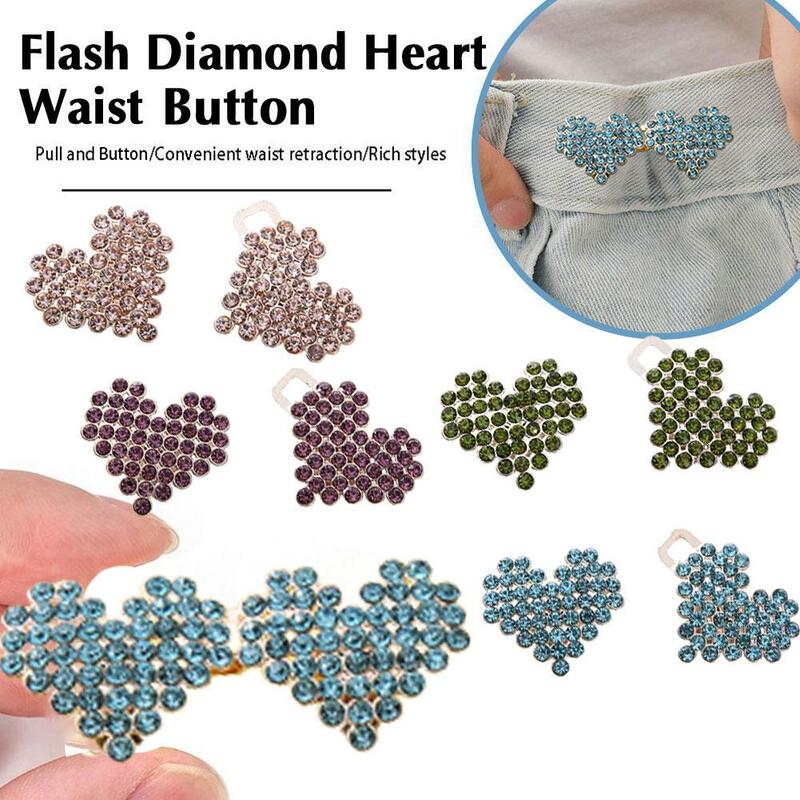 Metal Heart Buttons Snap Fastener Pants Pin Detachable Clip Waist Tightening Clothing for Jeans Perfect Fit Reduce W E3S6