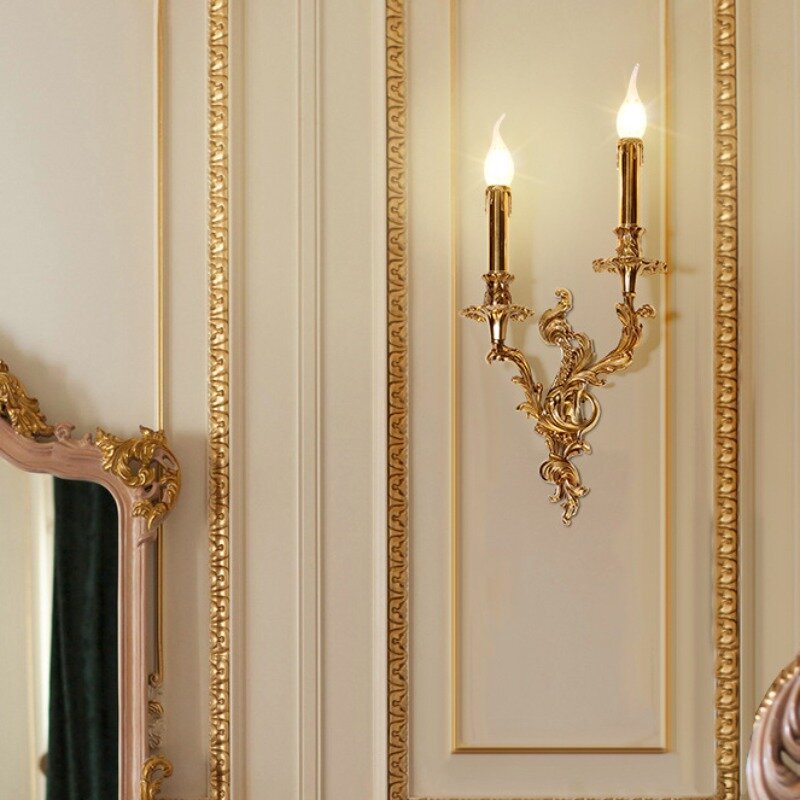 Lámpara de pared de cobre europeo, pasillo, Villa Retro americana, sala de estar francesa, comedor, dormitorio, lámparas de mesita de noche