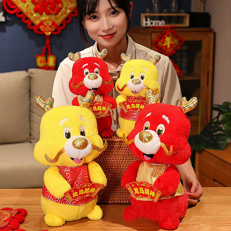 Boneka zodiak Naga lucu, 25CM boneka maskot hewan untuk dekorasi rumah Tahun Baru China 2024