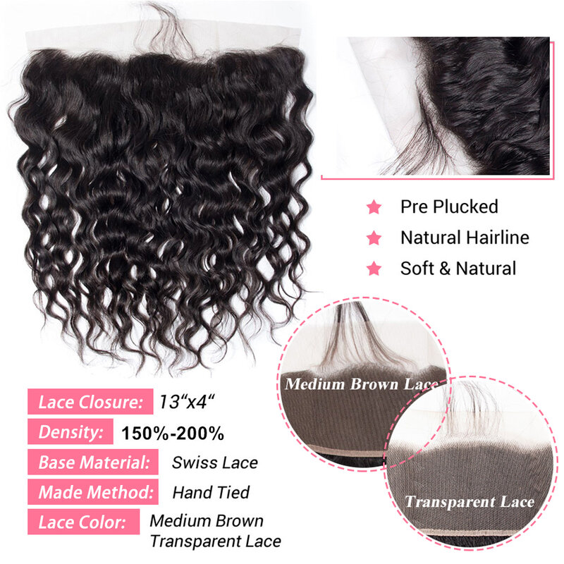Bundel gelombang air dengan penutup bundel Brasil keriting rambut manusia dengan ekstensi rambut Frontal renda untuk wanita