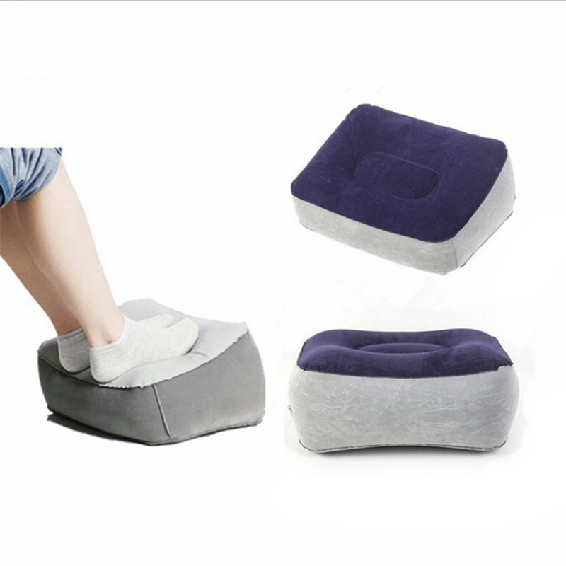 Inflável reunindo pés resto travesseiro, PVC Foot Massage Stool, relaxar almofada para viagens ao ar livre, cinza e azul, 2 pcs