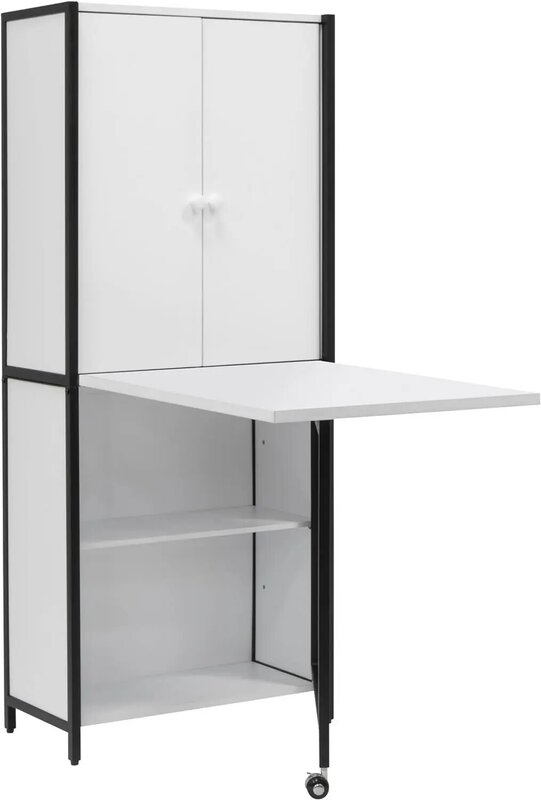 Sew Ready Multipurpose Armoire 58.75" Tall with Folding Top for Craft, Office or Home Sewing Cabinet, Charcoal/White