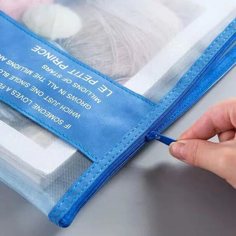 Mesh Zipper Document Bag Test Paper Pocket Folder Organizer Transparent A4 Tote Bags for Student Office School Supplies
