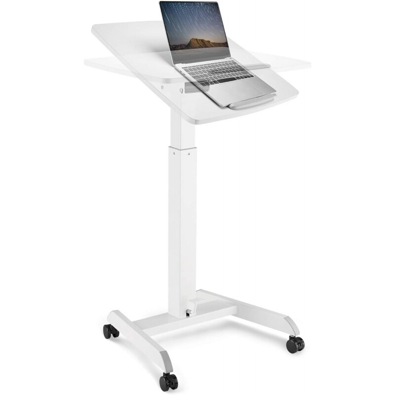 Mobile Podium - Pneumatic Standing Desk with 30 Degree Tilting Top, Adjustable Podium Stand, Lectern Portable with Wheels, Perfe