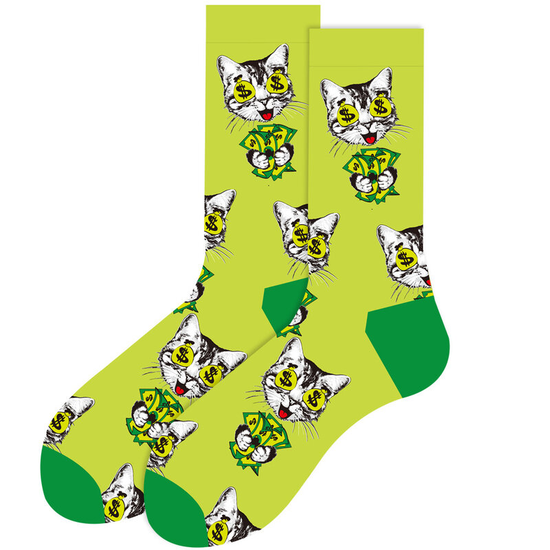 Новинка Осень-зима 2023, носки-трубы с животными, мужские носки с геометрическим рисунком, женские носки со смешным зеленым улыбающимся лицом