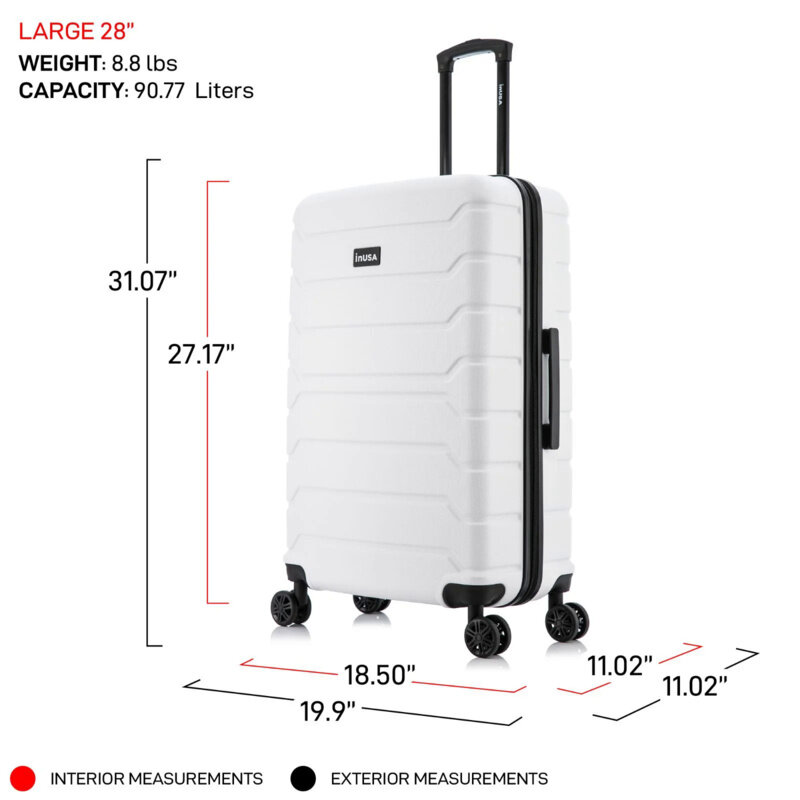 กระเป๋าเดินทางน้ำหนักเบาขนาด28 "hardside ของ inusa พร้อมล้อหมุนมือจับและรถเข็นสีขาว