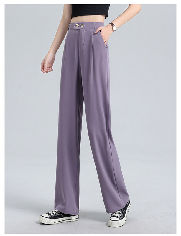 Wide Leg Pants Women's Clothing Korea Stylish Slacks High Waist Trousers Lady Clothes Summer Chic And Elegant Woman Pants