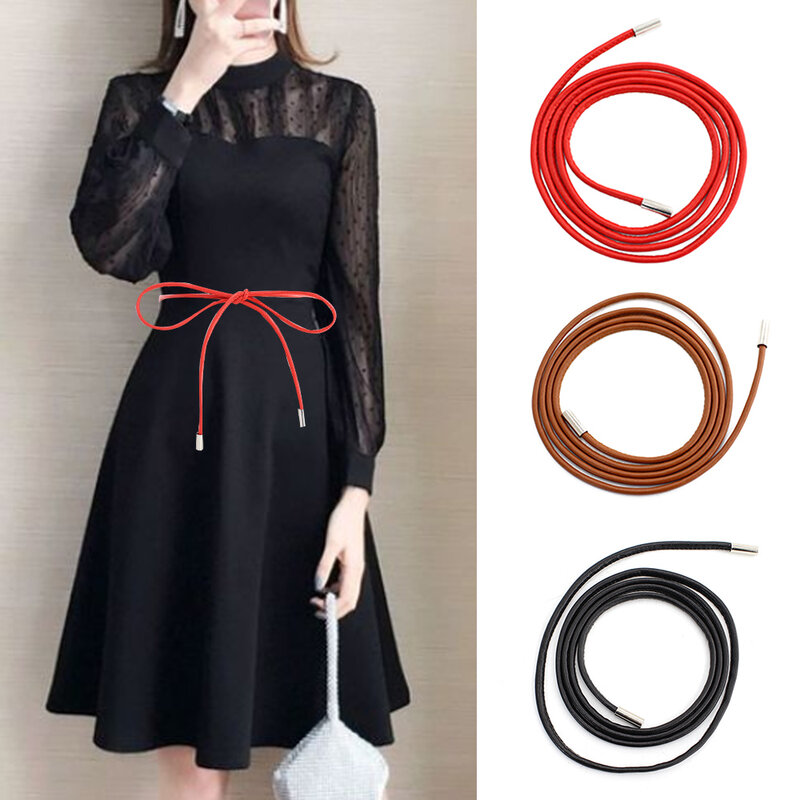 Hot Sale!Elegant Female Waist Chain Thin Belt for Women Simple Decoration Tie with Dress Bow Knot Slim Lace-up Leather Waistband