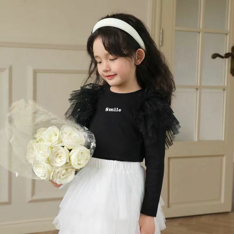 여아 의류 티셔츠 아동용 코튼 베이비 퍼포먼스 드레스, 긴 소매 슬림 핏 패션 2-8T, 2023 봄 신상품
