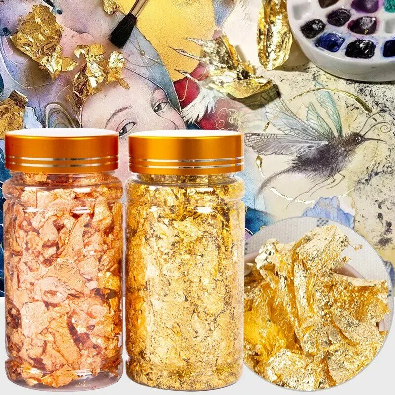 1 Buah Konfeti Serpihan Daun Emas Berkilau Glitter untuk Lukisan Seni Kuku Foil Dekoratif Kertas Resin Cetakan Tambalan