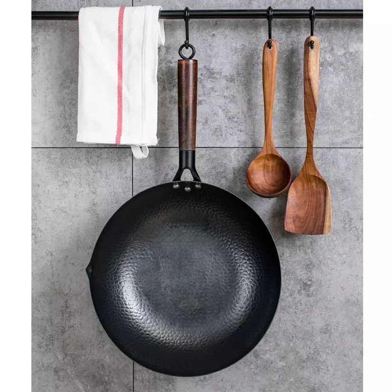 Wok de hierro hecho a mano chino, sartén antiadherente, antirevestimiento, utensilios de cocina, 32cm