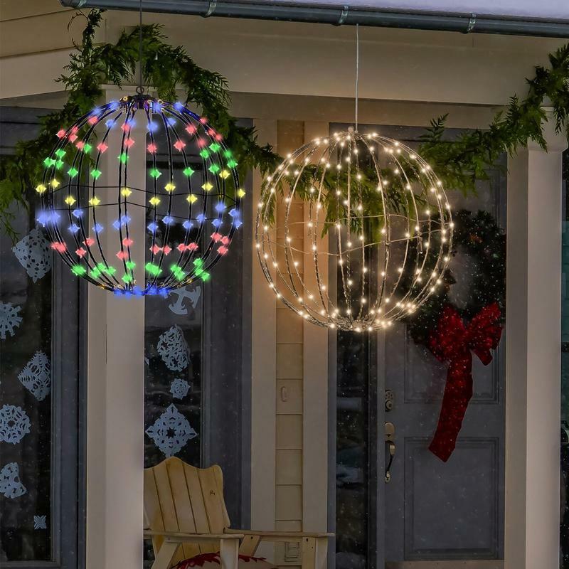 Lampu bola berkilau lipat, Ornamen Natal, lampu bola bingkai logam bercahaya untuk dekorasi gantung pesta Natal liburan