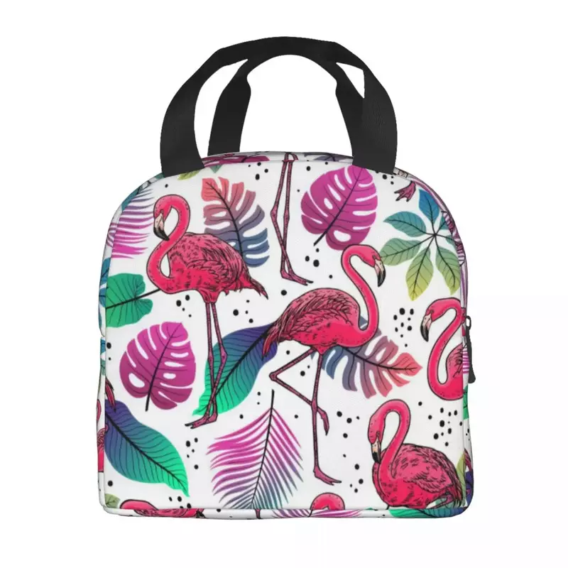 Flamingos und Palmblätter wärme isolierte Lunch pakete Frauen tropisches Muster wieder verwendbare Mittags tasche für Picknick-Food-Box im Freien