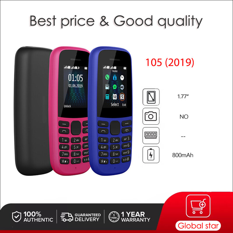 Original Desbloqueado Dual SIM Celular, 105 (2019), GSM 900/1800, Feito na Suécia, Frete Grátis, Árabe, Russo, Hebraico Teclado