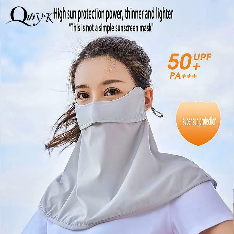 Máscara de protección solar de seda de hielo al aire libre para mujer, bufanda de cubierta facial de secado rápido Anti-UV, protección transpirable para el cuello, diadema para colgar en la oreja, Verano